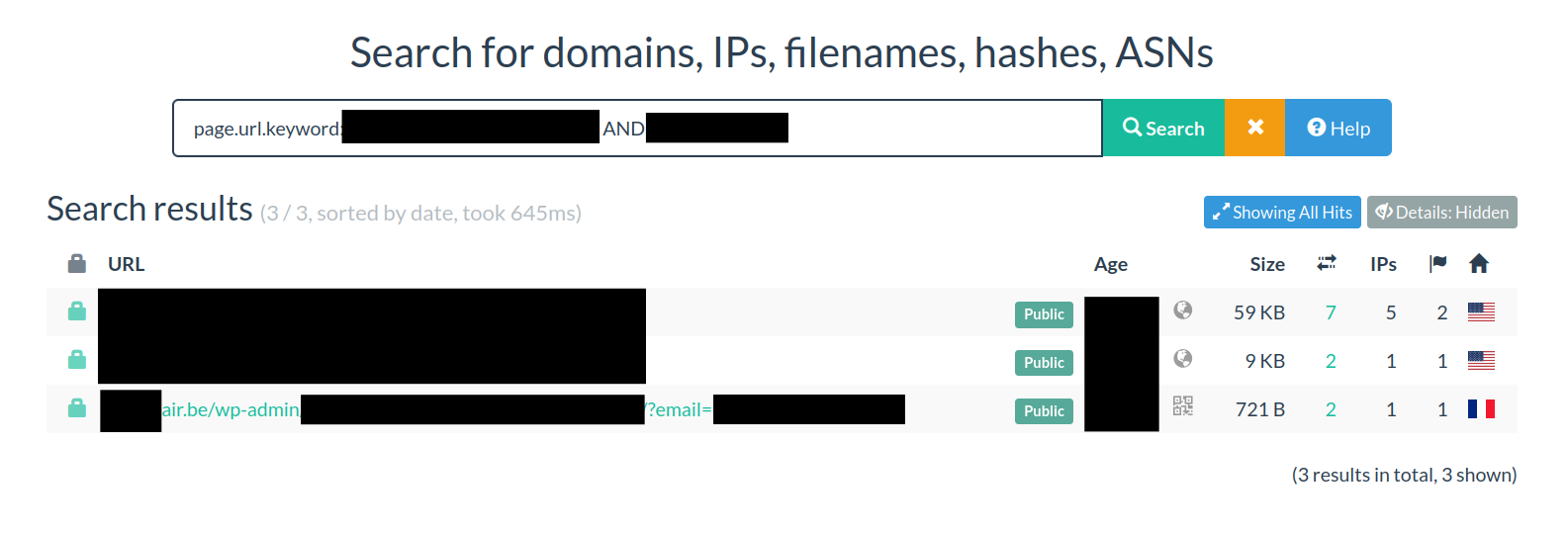 urlscan.io result showing suspicious paths